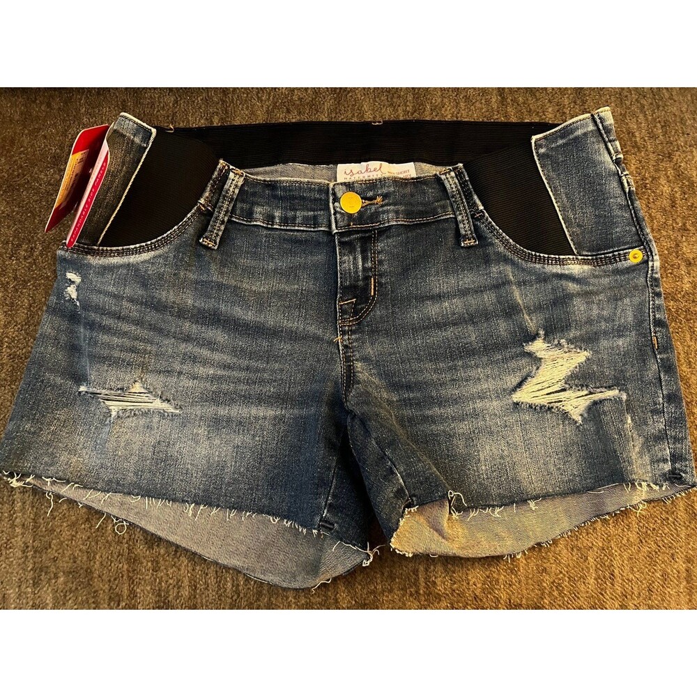 Isabel Maternity Under Belly Midi Jean Shorts Size 4 Distressed 4" inseam
